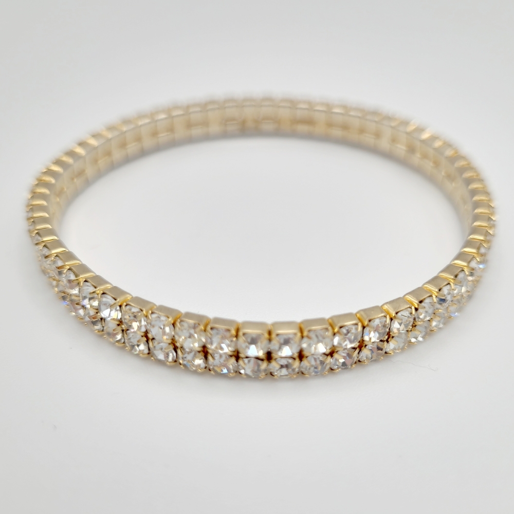 Gold Tone Rhinestone Stretch Tennis Bracelet Sparkly Crystal Bangle